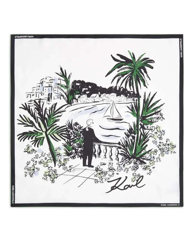 Karl Lagerfeld Signature Seidenschal mit Print - Weiß Weiß