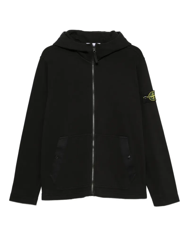 Stone Island Kapuzenjacke mit Logo-Patch - Schwarz Schwarz