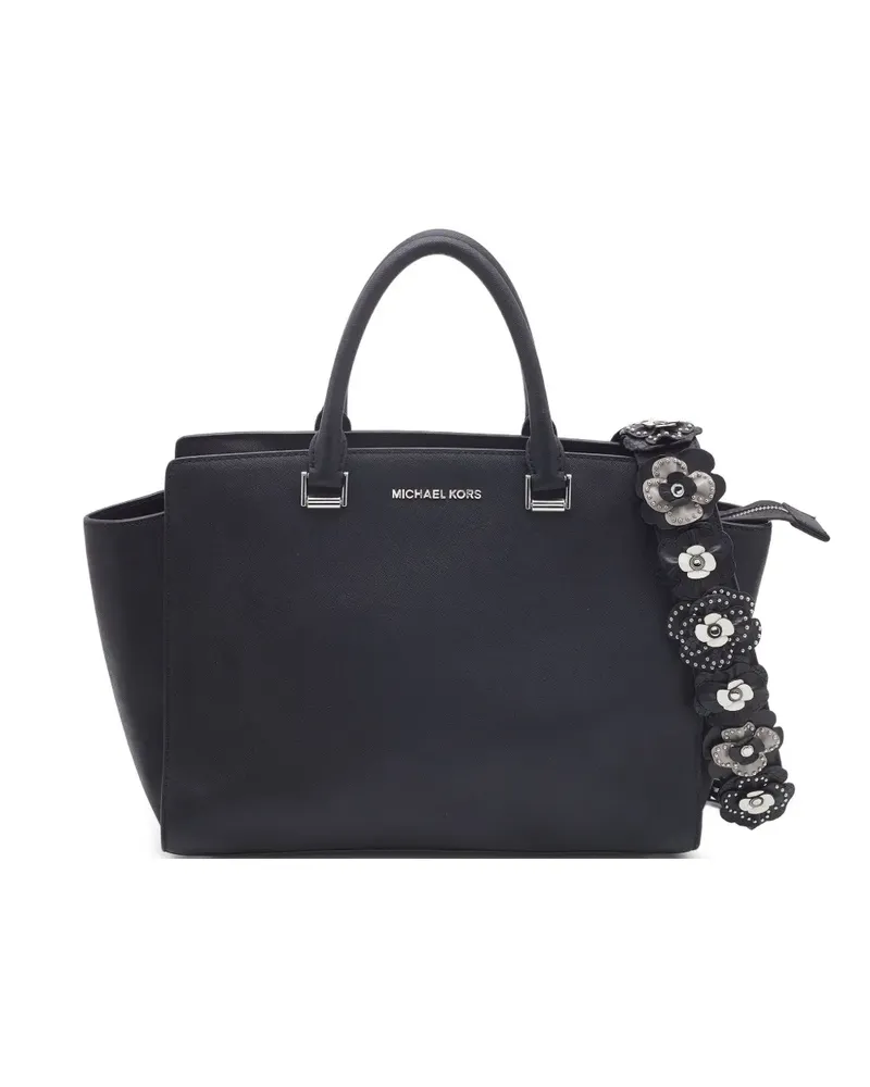 Michael Kors Flower Tote Bag aus Saffiano-Leder - Schwarz Schwarz