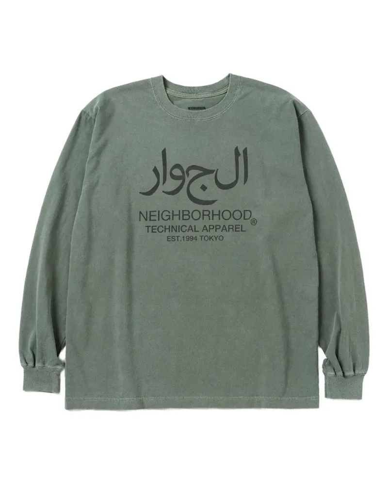 Neighborhood Langarmshirt mit arabischem Logo - Grün Grün