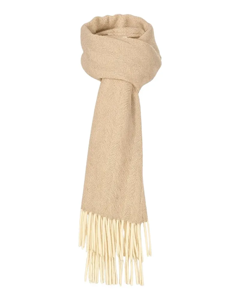 Gran Sasso herringbone-weave fringed scarf - Nude Nude