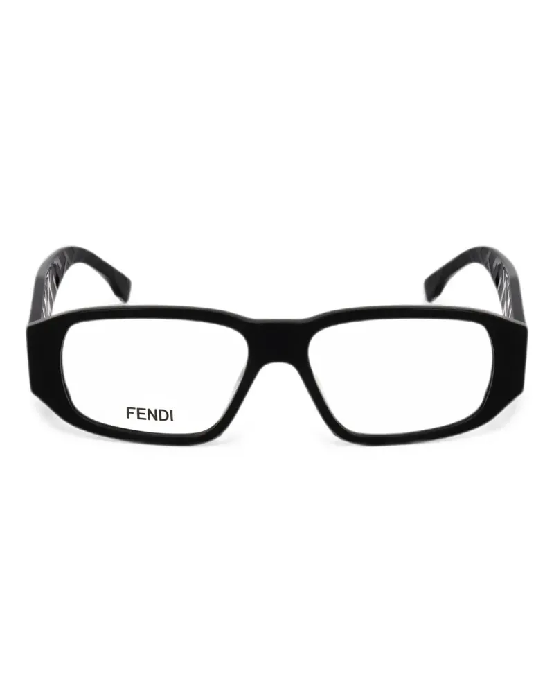 Fendi Eckige Brille mit Logo-Schild - Schwarz Schwarz