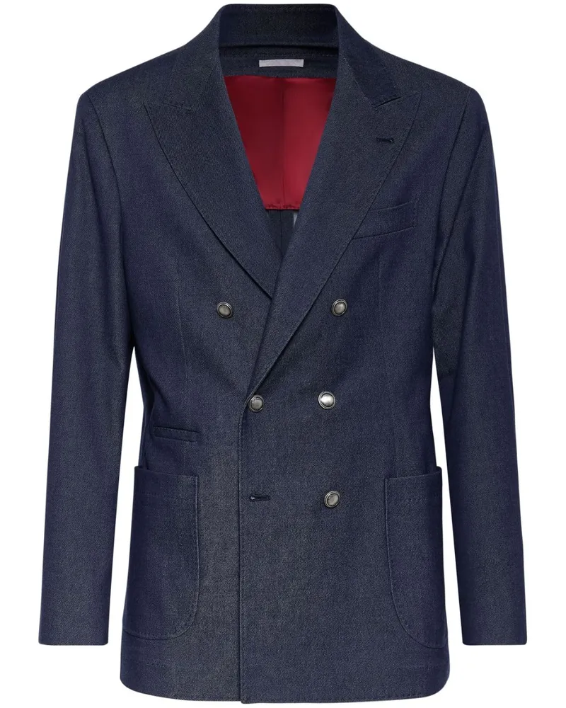Brunello Cucinelli Doppelreihiges Sakko aus Denim - Blau Blau