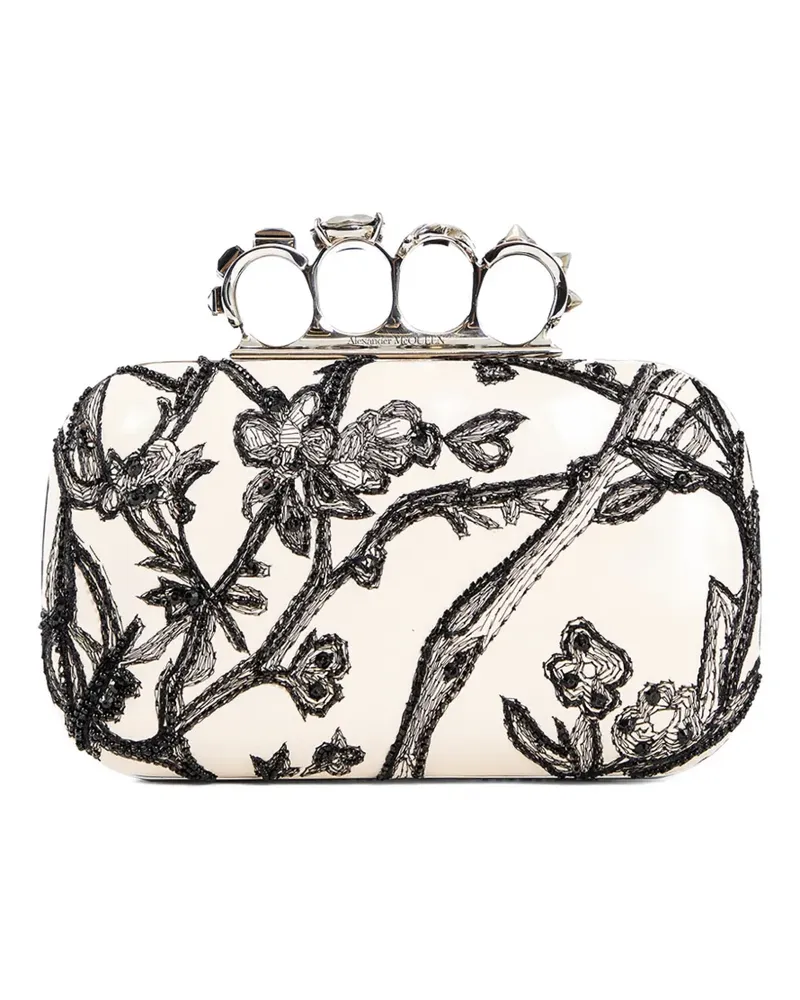 Alexander McQueen mini floral-print knuckle-detail clutch bag - Nude Nude