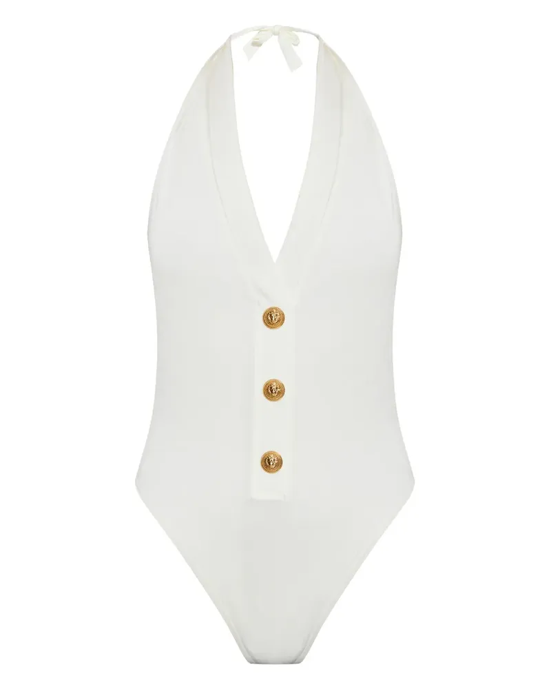 Balmain Badeanzug mit Knopfdetail - Weiß Weiß