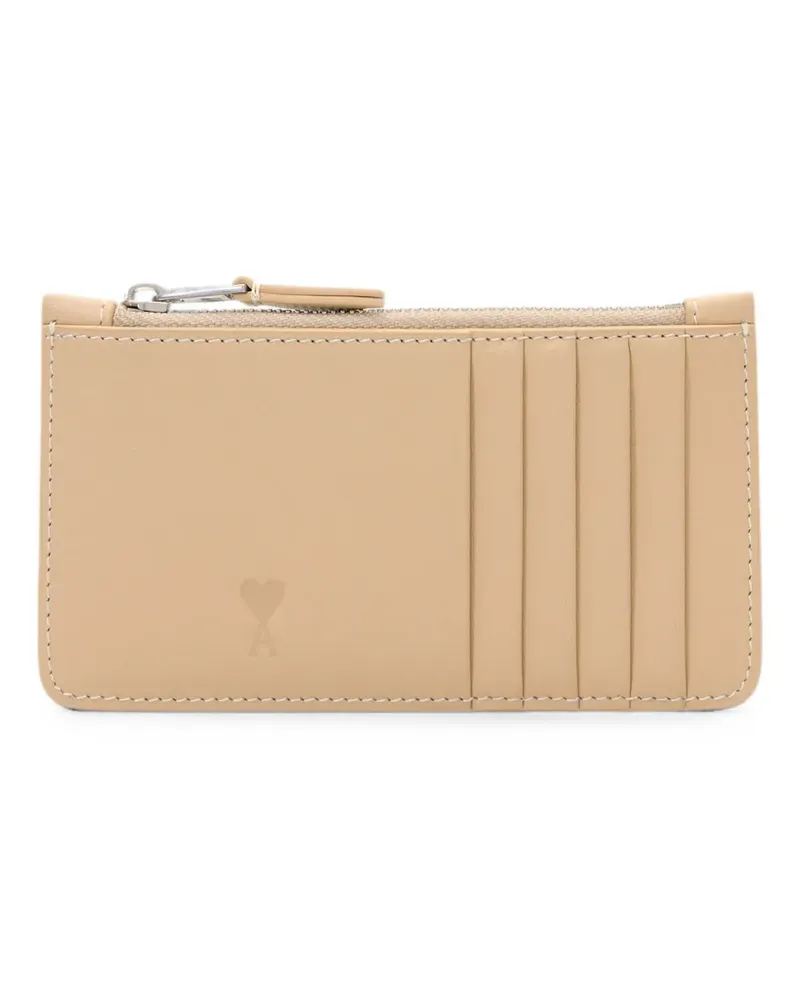 AMI Paris zipped cowhide leather card holder with Ami de Coeur - Nude Nude