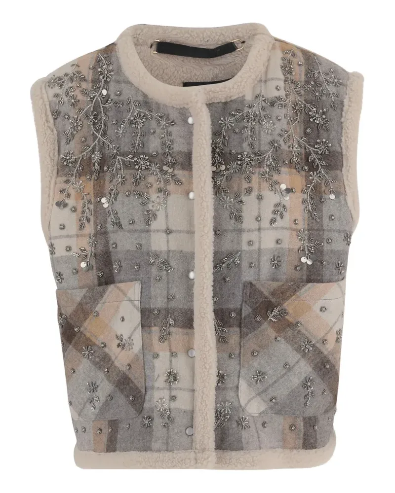 Stella McCartney check-pattern floral-embroidered vest - Nude Nude