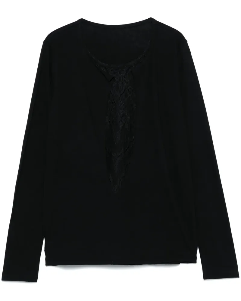 Yohji Yamamoto T-Shirt mit Spitzendetail - Schwarz Schwarz