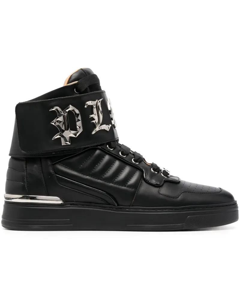 Philipp Plein High-Top-Sneakers mit Gotik-Schild - Schwarz Schwarz