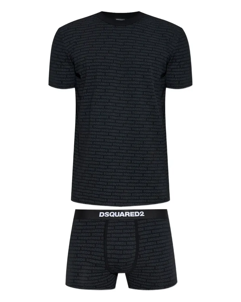 Dsquared2 Pyjama mit Logo-Print - Schwarz Schwarz