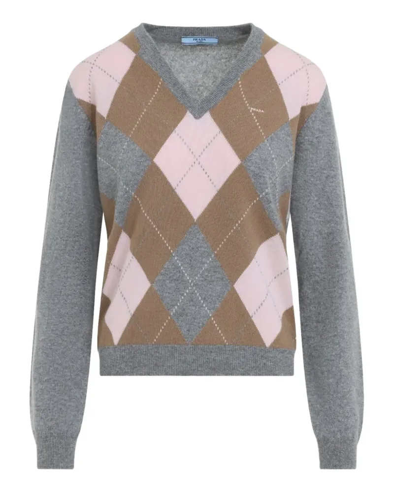 Prada argyle-knit V-neck sweater - Grau Grau