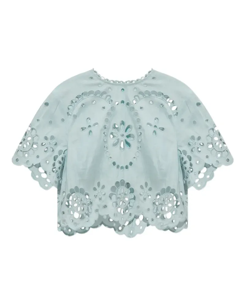 Zimmermann Oberteil mit Ösenstickerei und Bogenkante - Blau Blau