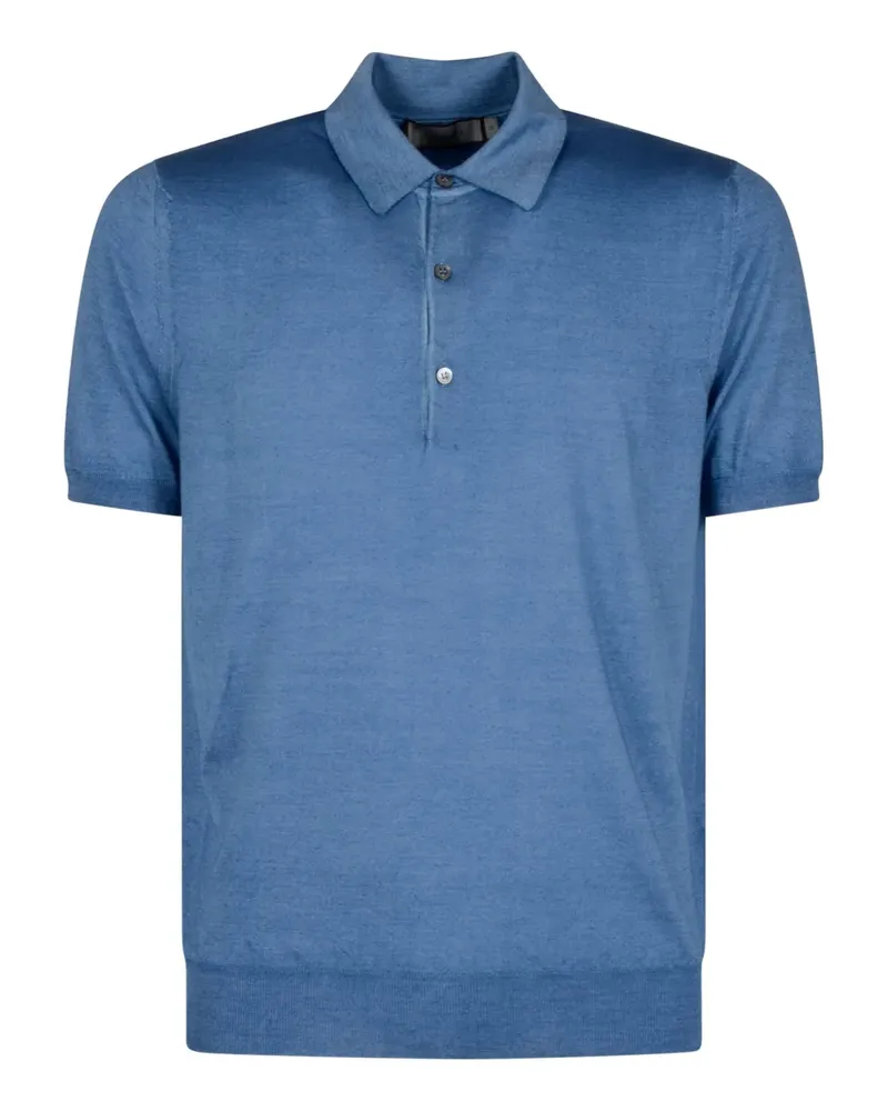 Canali Fein gestricktes Poloshirt - Blau Blau