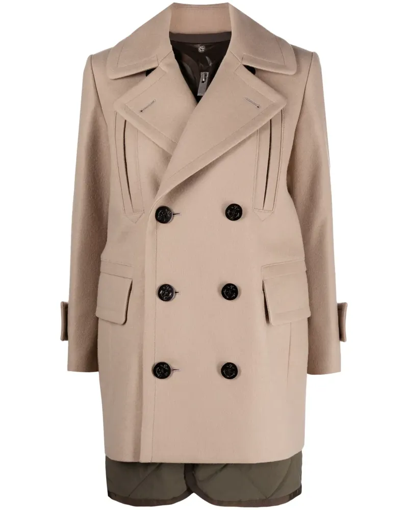 Sacai Melton Parka im Layering-Look - Nude Nude