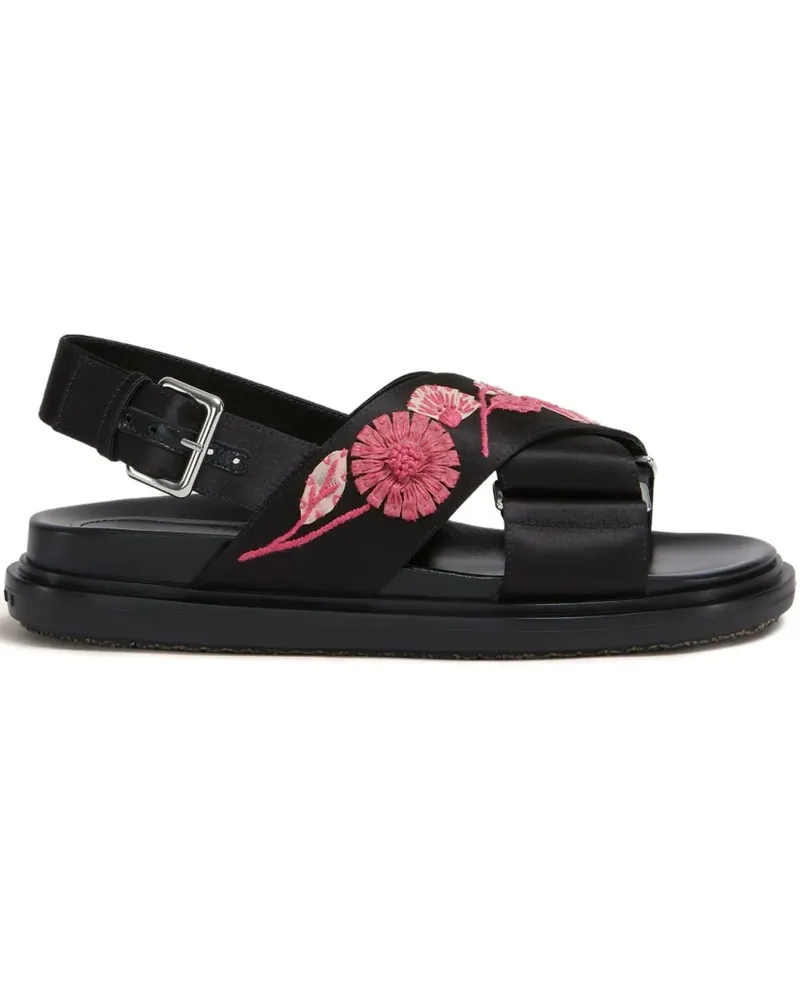 Marni Fußbett Sandalen mit Blumenverzierung - Schwarz Schwarz