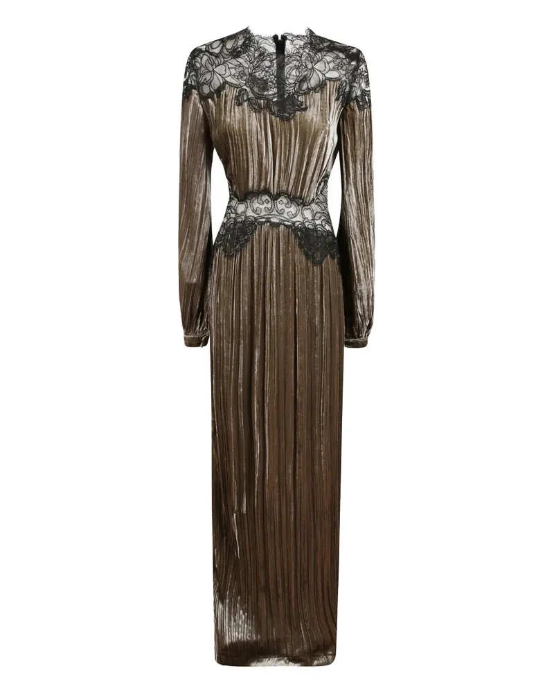 COSTARELLOS Senna lace-detail pleated maxi dress - Grau Grau