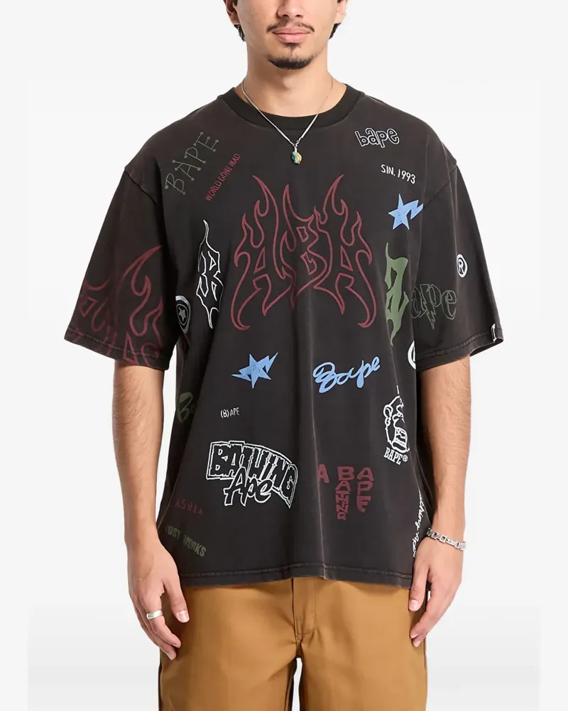 BAPE overall-print relaxed fit T-shirt - Schwarz Schwarz
