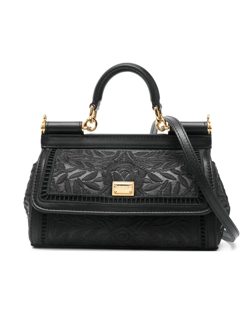 Dolce & Gabbana Kleiner Sicily Tote Bag mit Blumenstickerei - Schwarz Schwarz