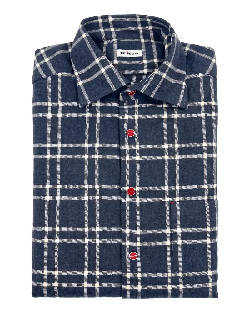 Kiton check-pattern button-down shirt - Blau Blau