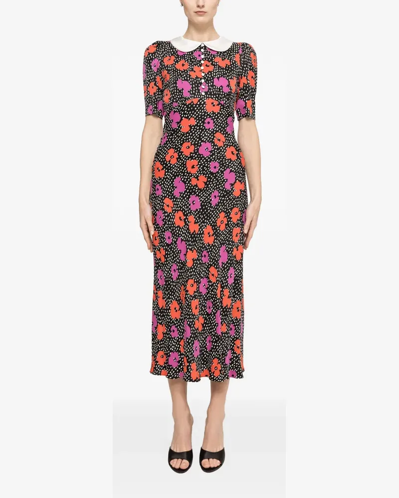 NISSA floral-print midi dress - Schwarz Schwarz