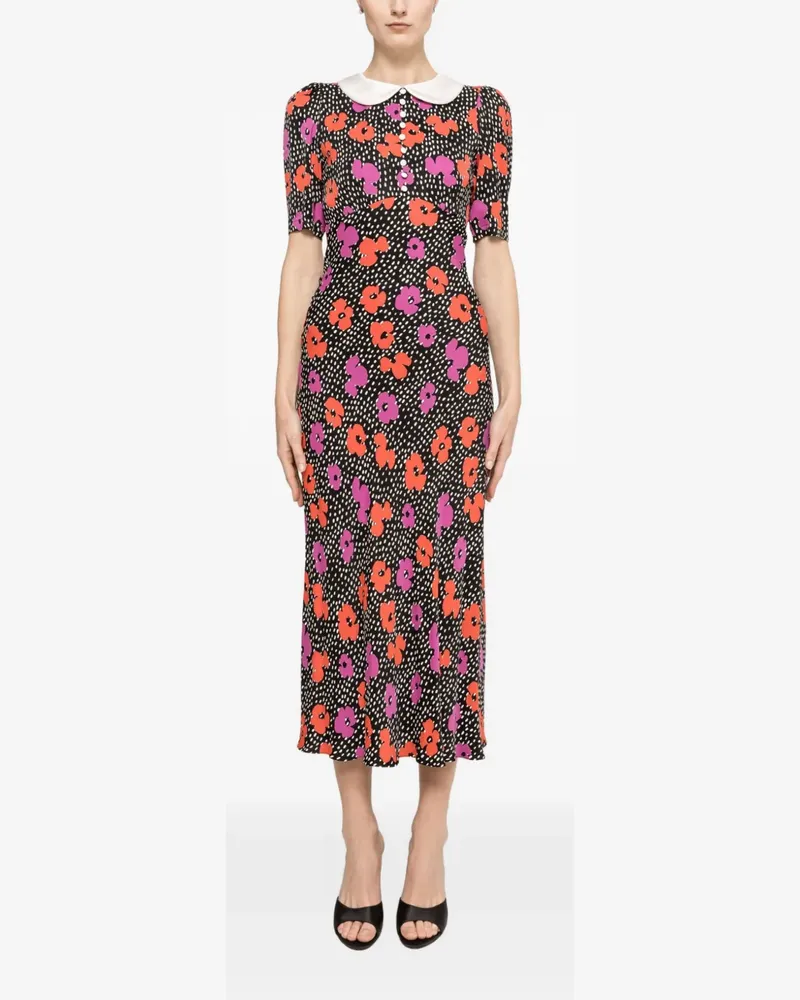 NISSA Midikleid mit Blumenprint - Schwarz Schwarz