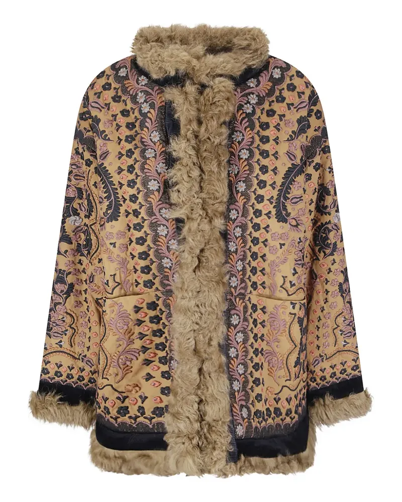 Antik Batik Bestickte Ivan Jacke mit Pelzbesatz - Braun Braun