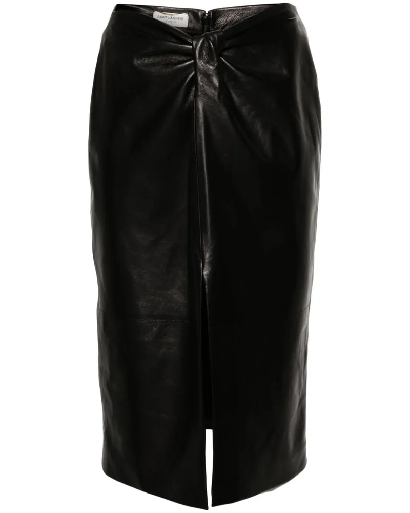 Saint Laurent Leder-Midirock mit Raffungen - Schwarz Schwarz