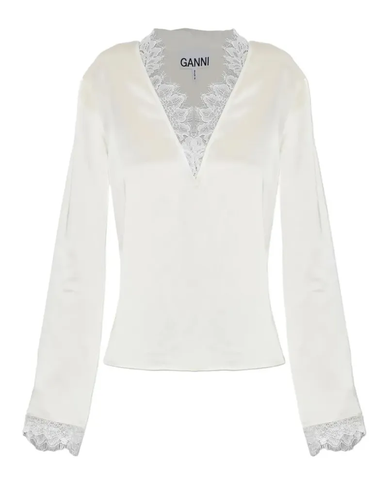 Ganni lace-trim satin blouse - Nude Nude