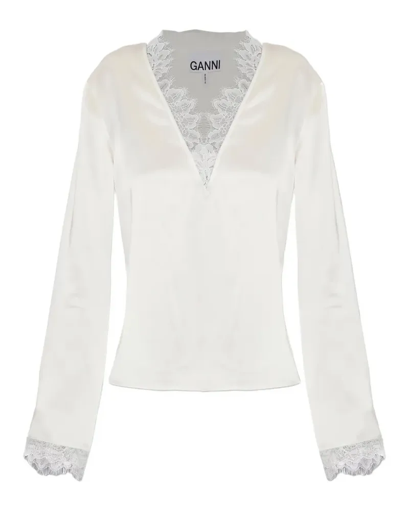 Ganni Bluse mit Spitze - Nude Nude