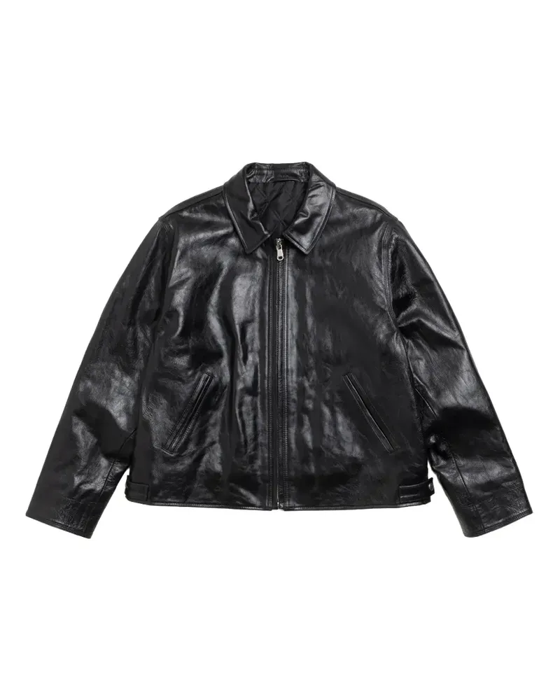 Stüssy Lederjacke mit Reißverschluss - Schwarz Schwarz
