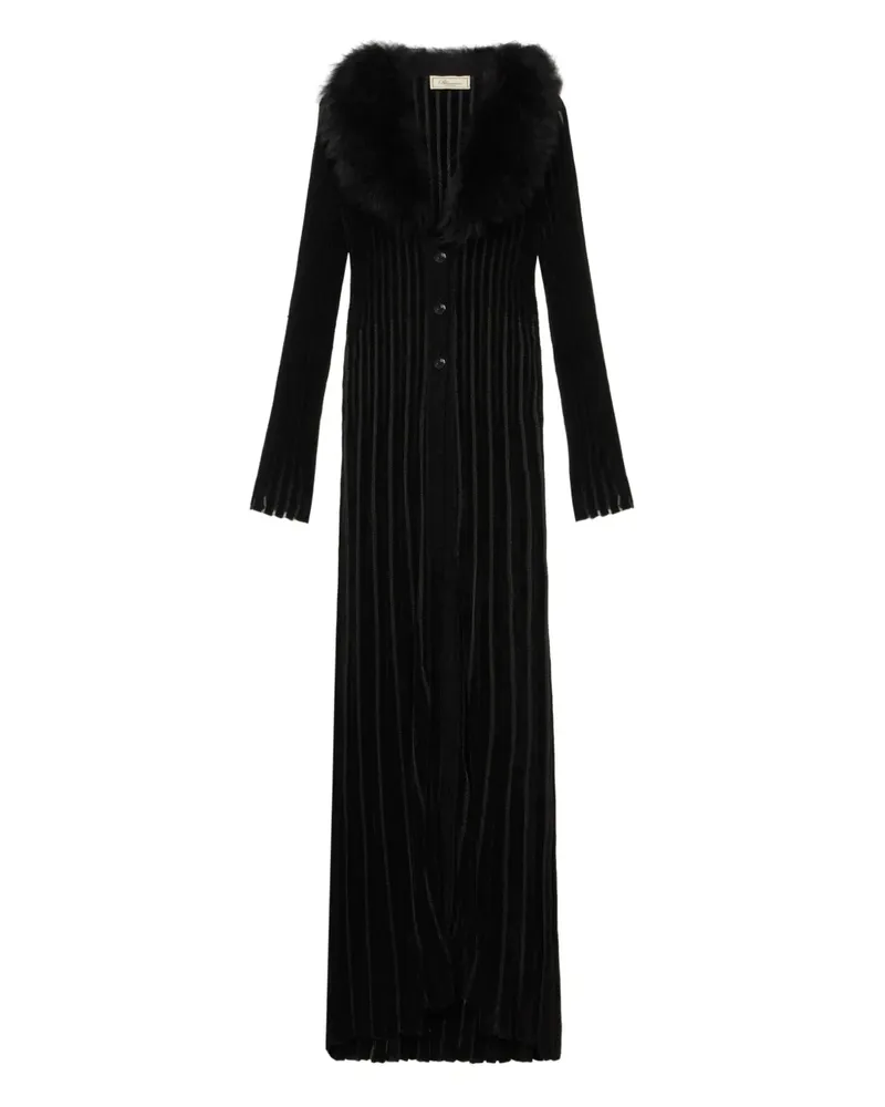 Blumarine Gerippter Mantel mit Kragen aus Faux Fur - Schwarz Schwarz