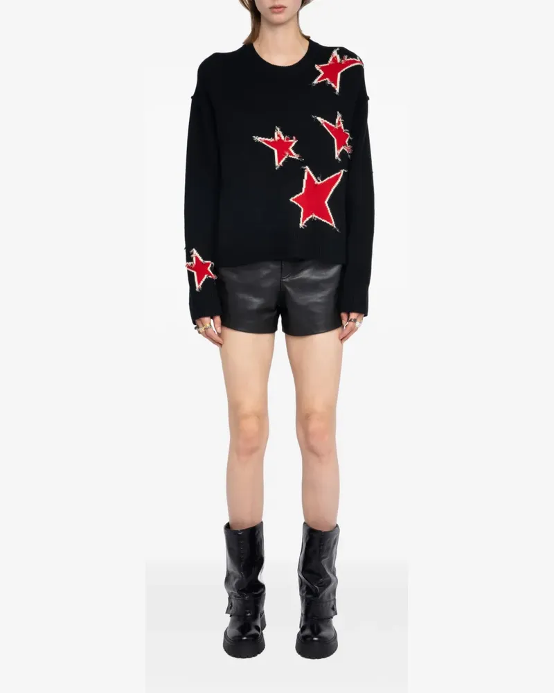 Zadig & Voltaire Ausgefranster Pullover mit Sternverzierung - Schwarz Schwarz