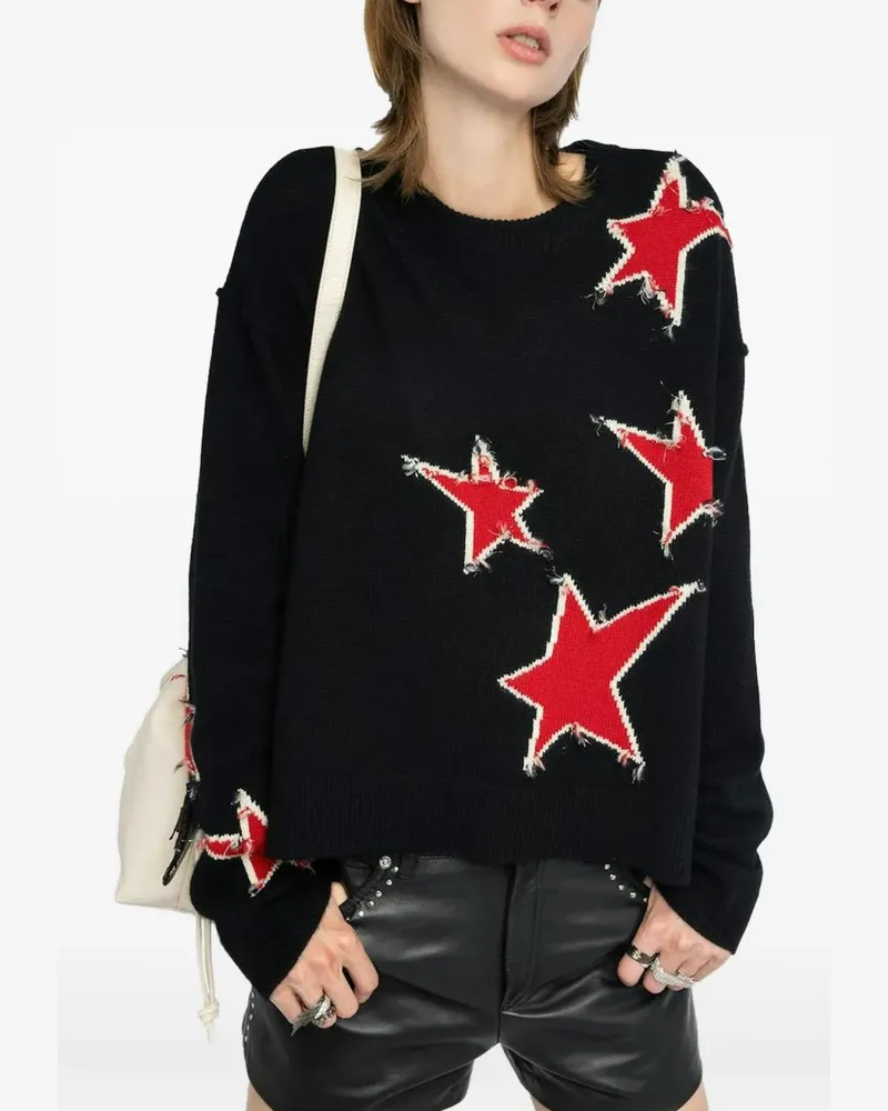 Zadig & Voltaire Ausgefranster Pullover mit Sternverzierung - Schwarz Schwarz