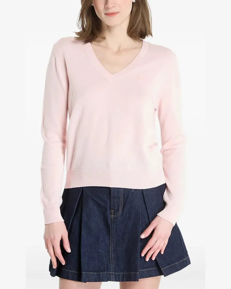 Lacoste logo-patch V-neck cotton sweater - Rosa Rosa