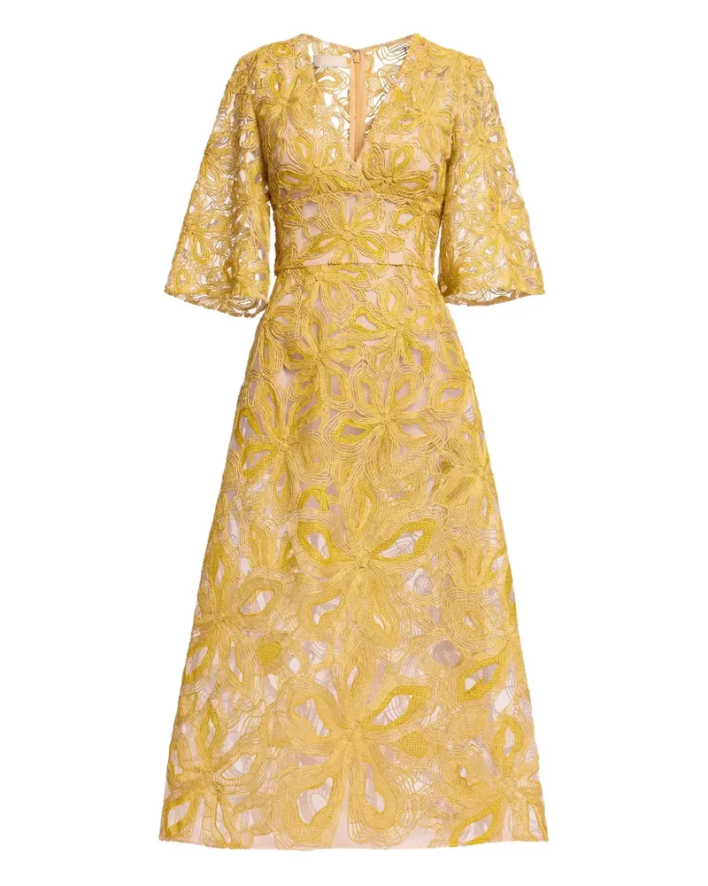 Elie Saab Midikleid mit Blumenstickerei - Gelb Gelb