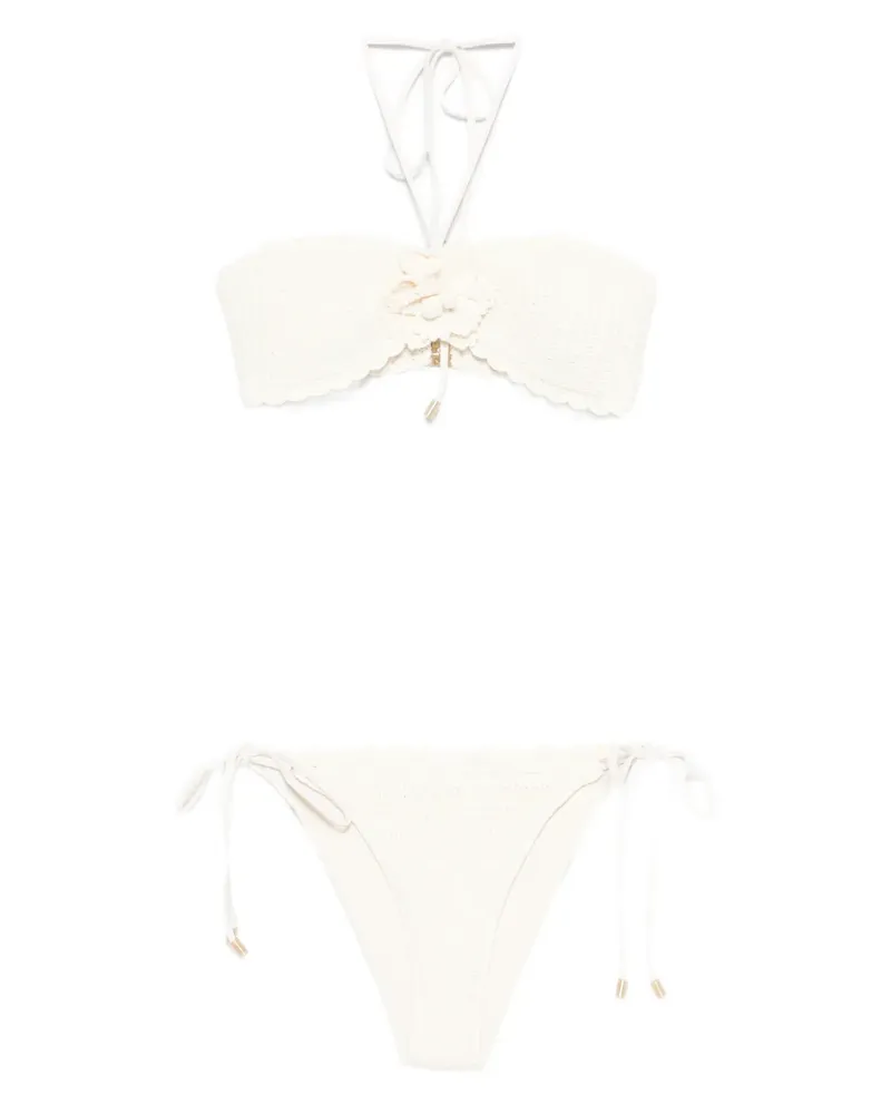 Zimmermann flower-motif crochet-knit bikini - Nude Nude