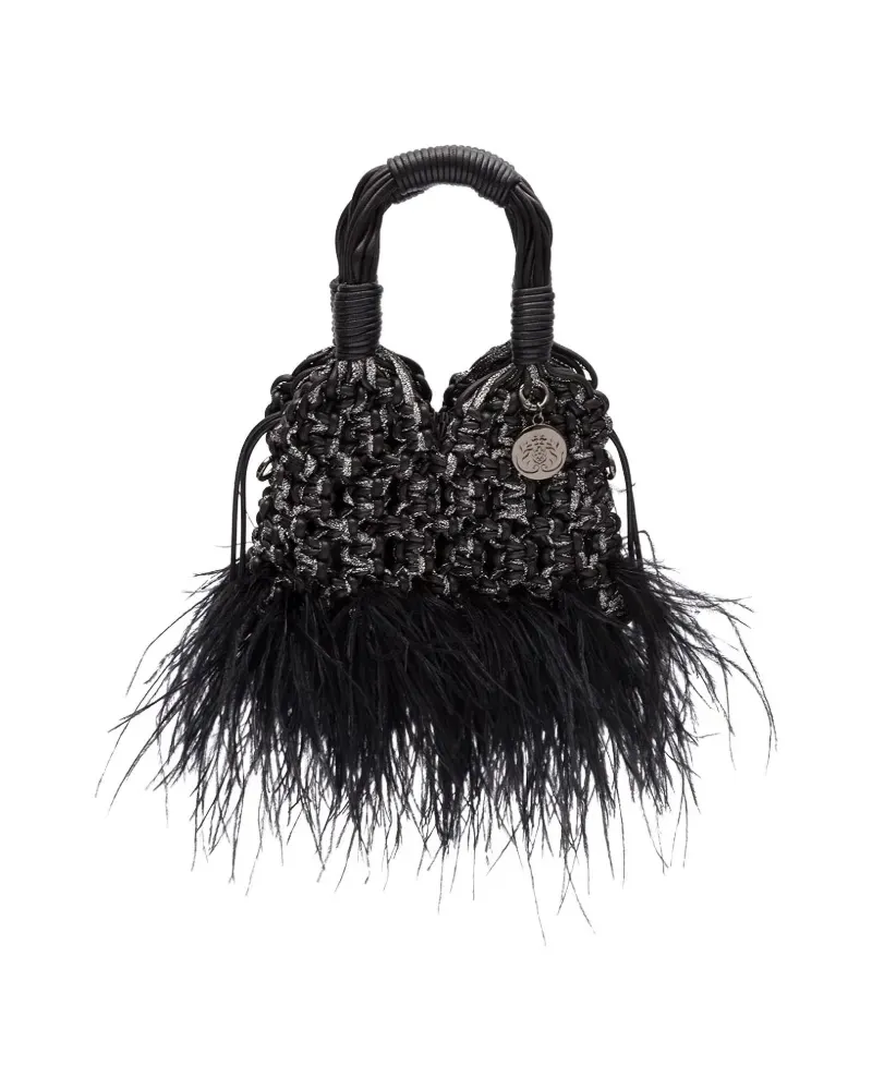 ISLA Glam Plumas Tote Bag mit Feder - Schwarz Schwarz