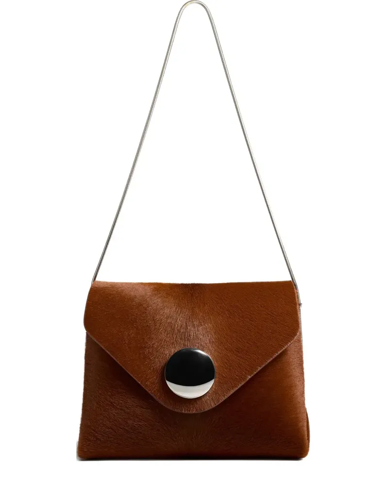 KHAITE Bobbi Schultertasche mit Kalbshaar-Applikation - Braun Braun