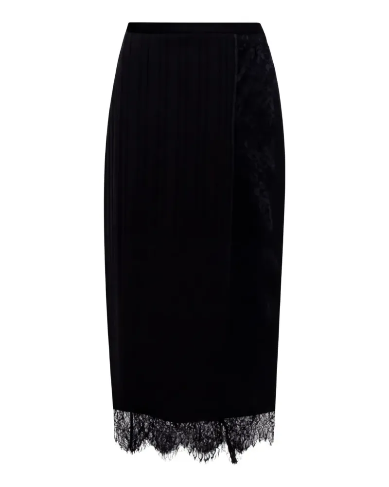 Twin-Set lace-trim pleated midi skirt - Schwarz Schwarz