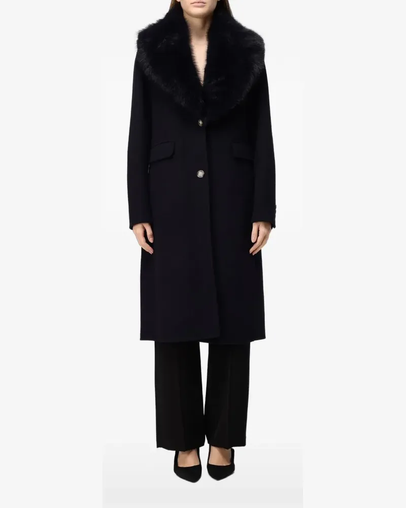 Hanita faux-fur collar wool-blend coat - Blau Blau
