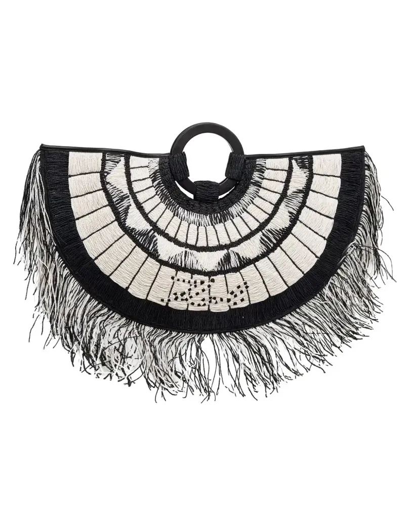 Karl Lagerfeld fringe-trimmed embroidered tote bag - Schwarz Schwarz