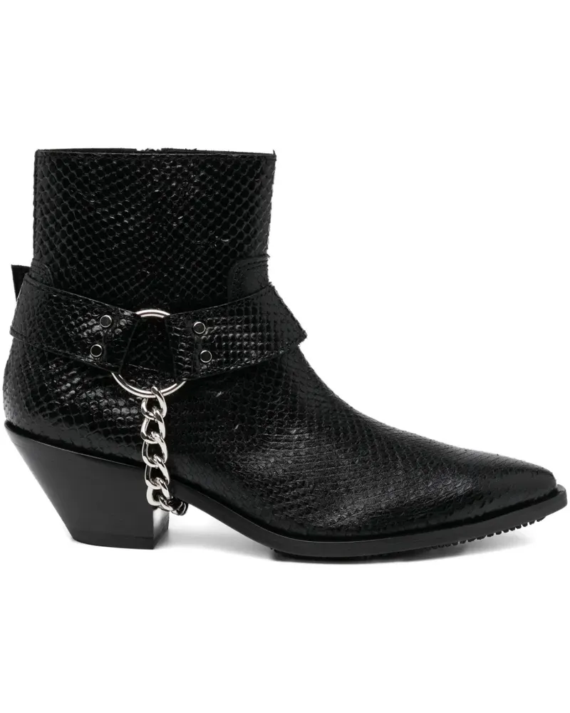 Junya Watanabe Stiefel mit Schlangenleder-Kettendetail 50mm - Schwarz Schwarz