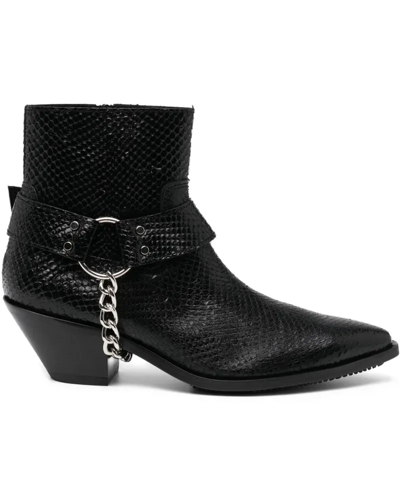 Junya Watanabe Stiefel mit Schlangenleder-Kettendetail 50mm - Schwarz Schwarz