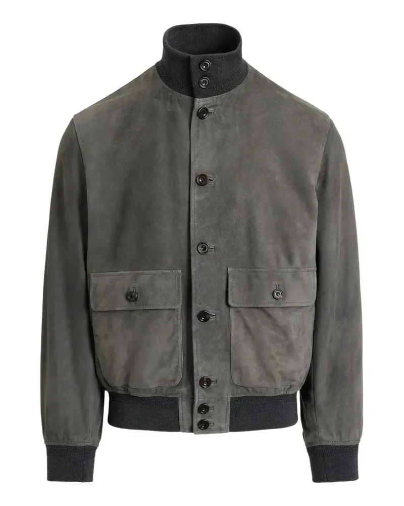 Ralph Lauren ribbed-trim suede jacket - Grau Grau