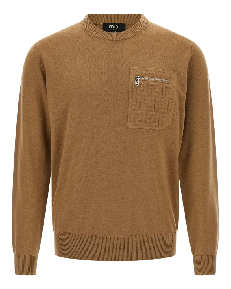 Fendi Wollpullover mit geprägter Tasche - Nude Nude