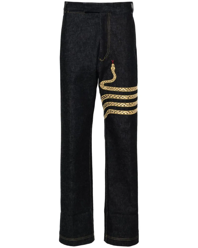 Thom Browne Gerade Jeans mit Schlangenstickerei - Blau Blau