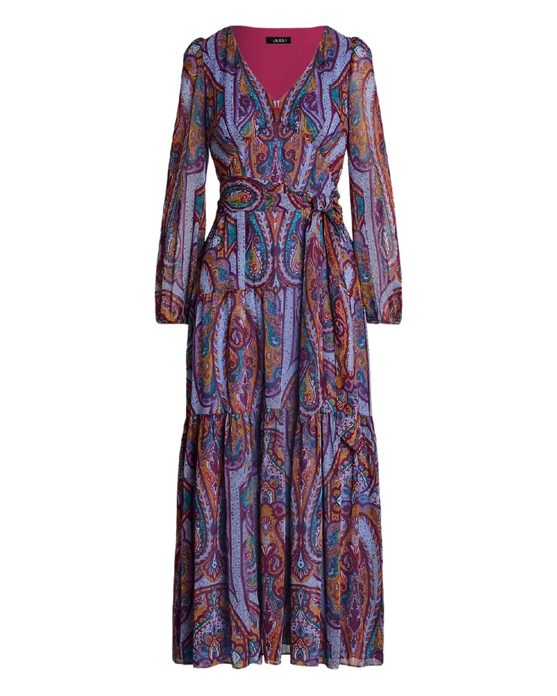 Ralph Lauren Paisley-Midikleid mit V-Ausschnitt - Violett Violett