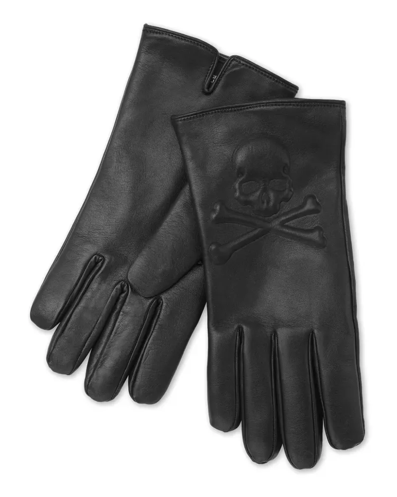 Philipp Plein Handschuhe mit Totenkopf-Patch - Schwarz Schwarz