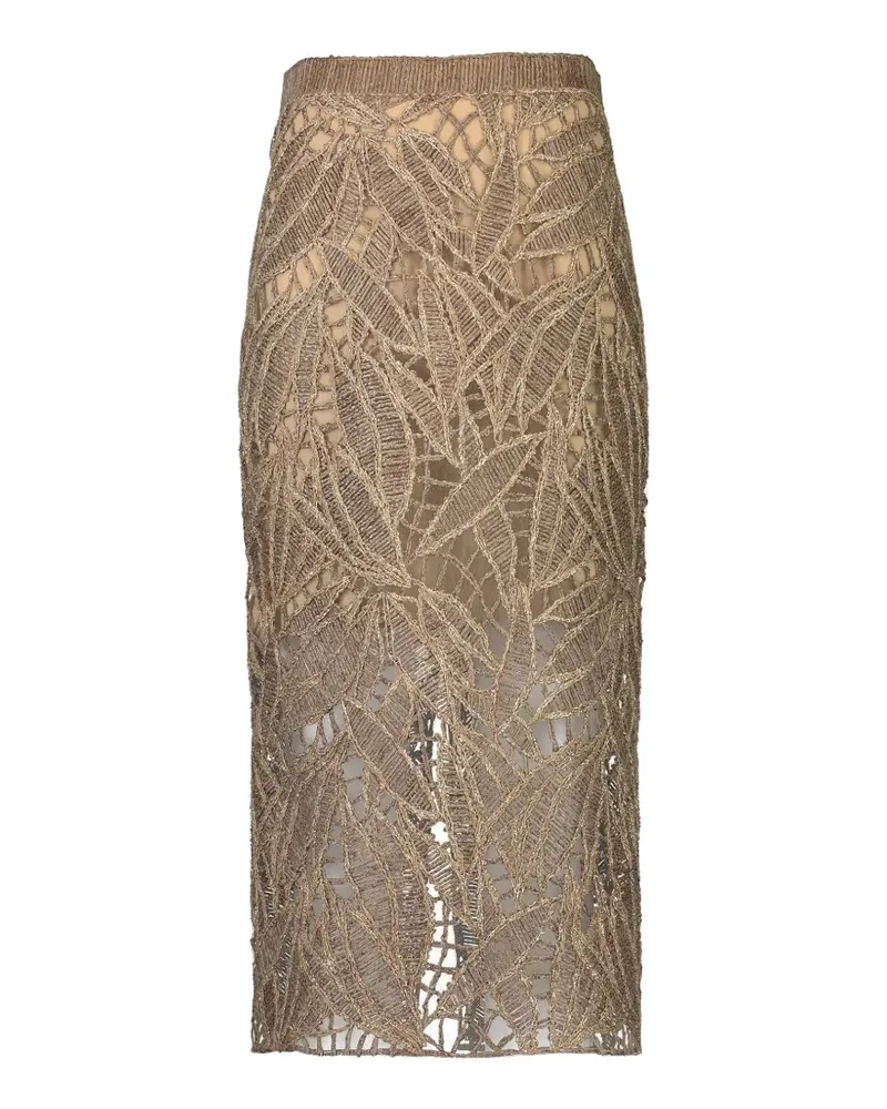Brunello Cucinelli opera-embroidered pencil midi skirt - Nude Nude