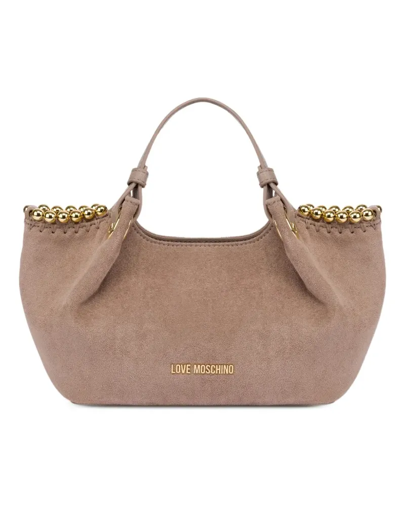 Moschino Schultertasche aus Faux-Wildleder mit Perlen - Nude Nude